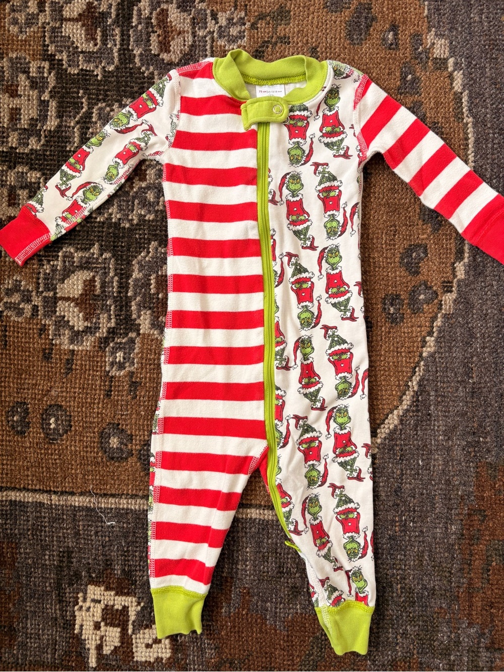 Hanna Andersson Red & Green Grinch Stripe One-Piece Footie